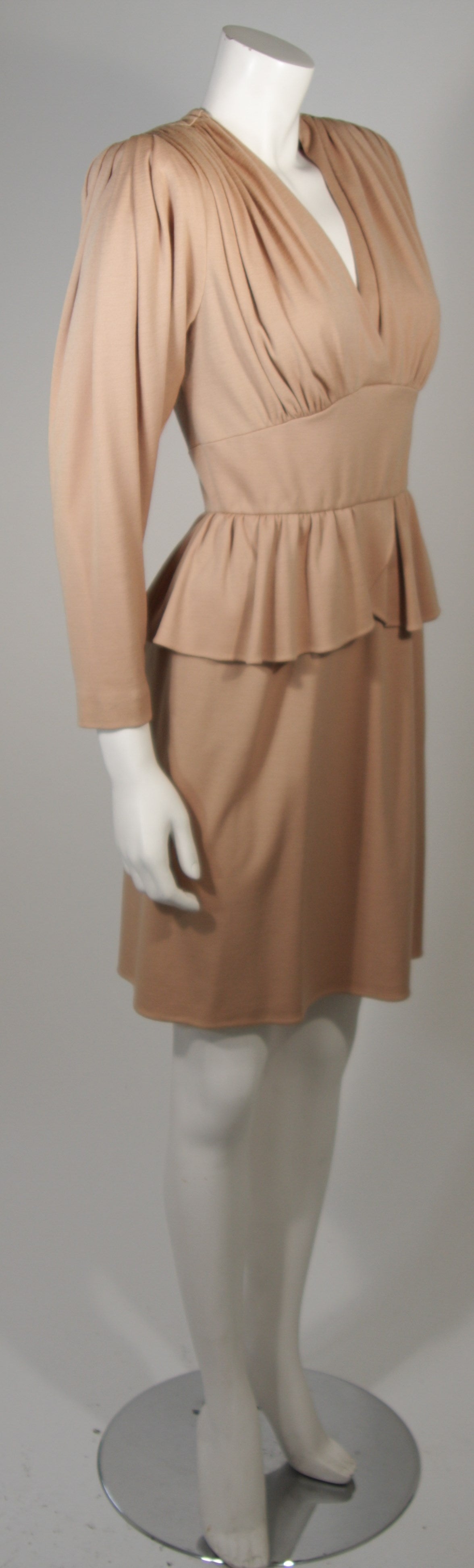 Nolan Miller Attributed Camel Wool Cape and Cocktail Dress Size Small In Excellent Condition In Los Angeles, CA