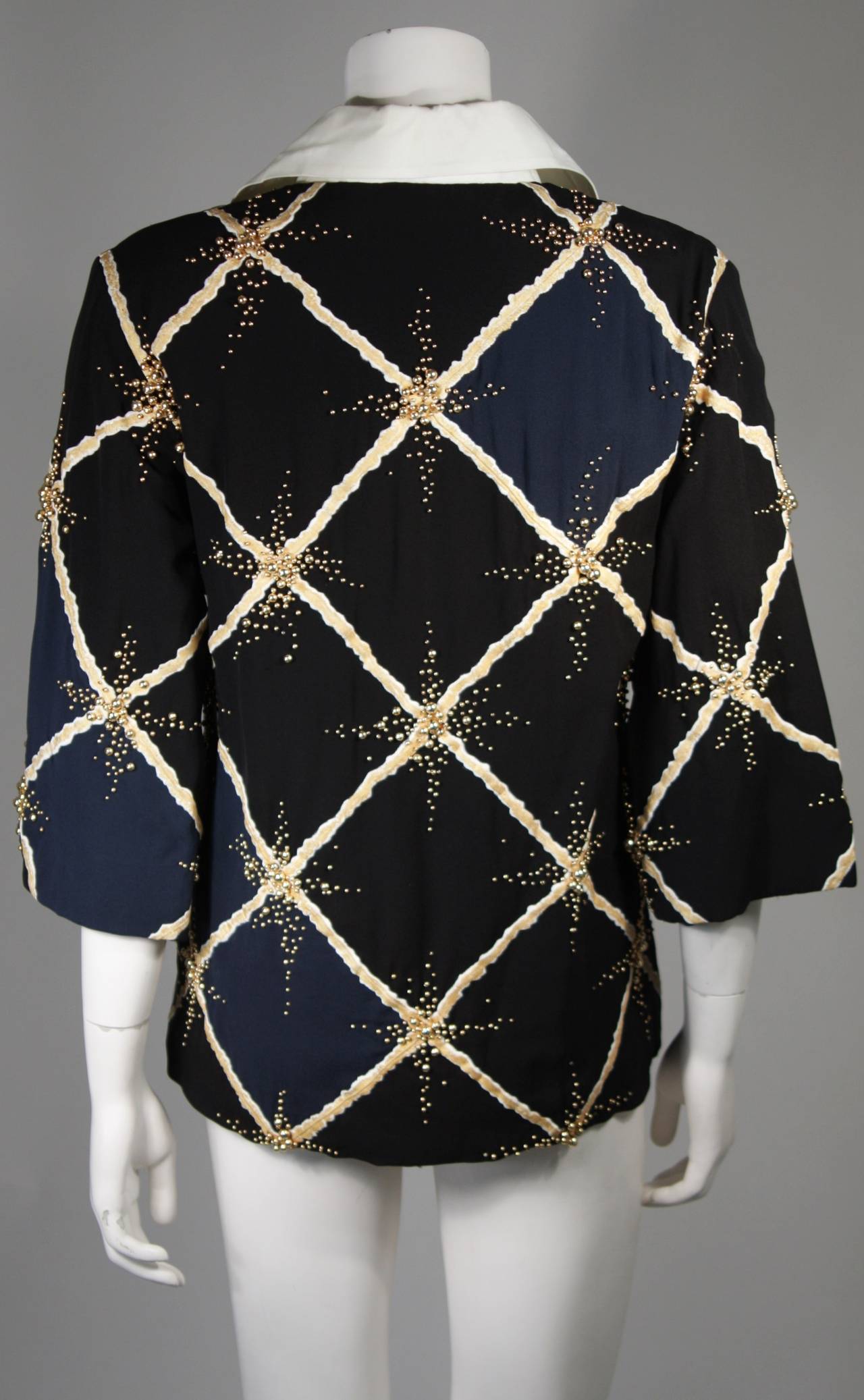 Women's Pierre Balmain Couture Embellished Blouse with Exaggerated Collar  Size Small For Sale