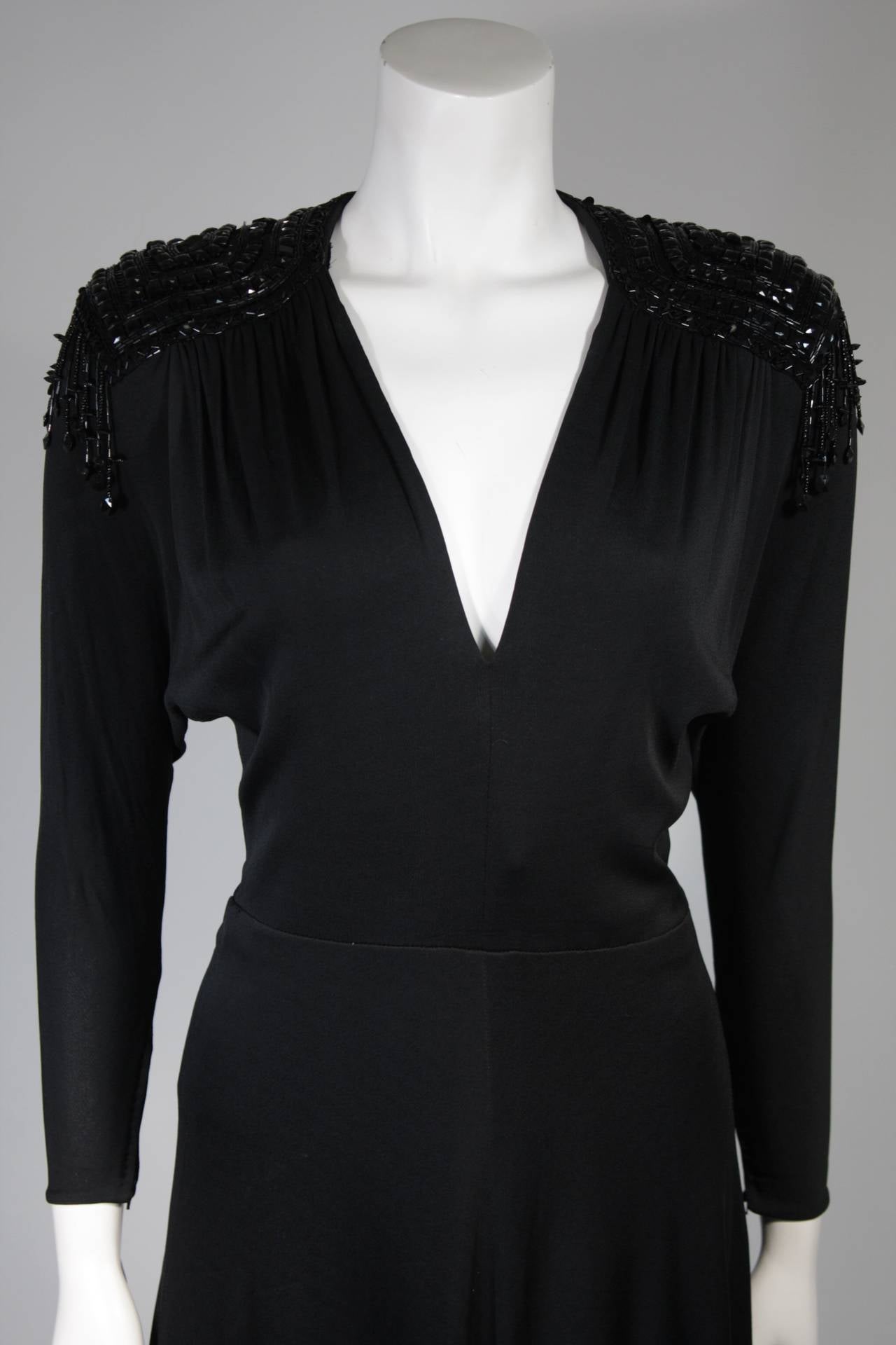 Noir Nolan Miller Attributed - Robe de cocktail embellie en jersey noir, taille S en vente