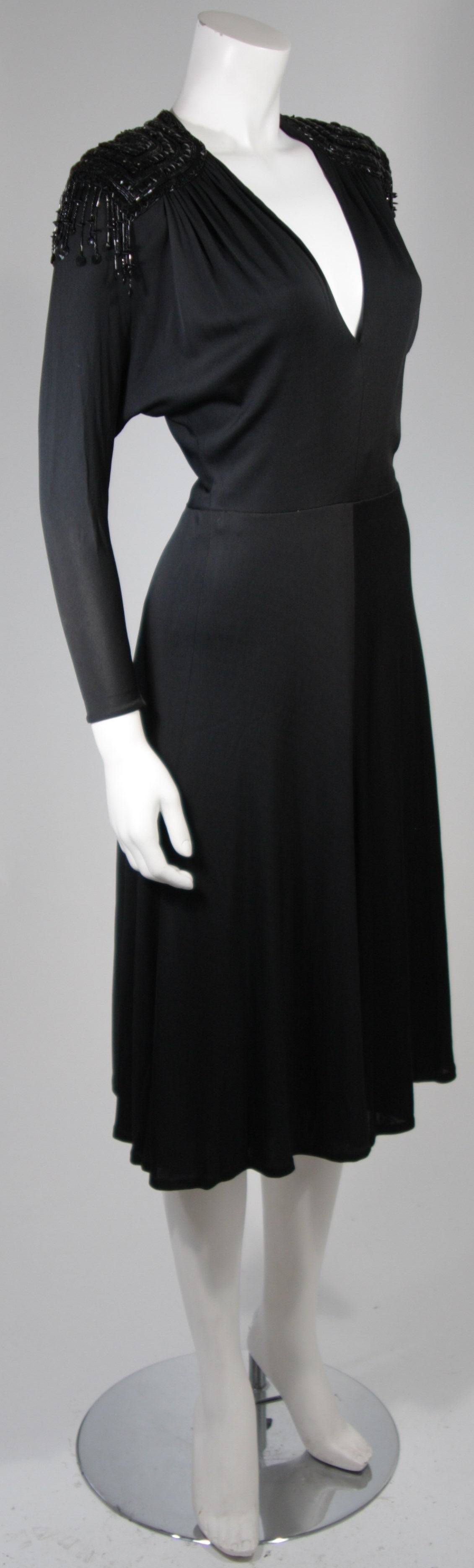 Nolan Miller Attributed Black Jersey Embellished Cocktail Dress Size Small In Excellent Condition For Sale In Los Angeles, CA