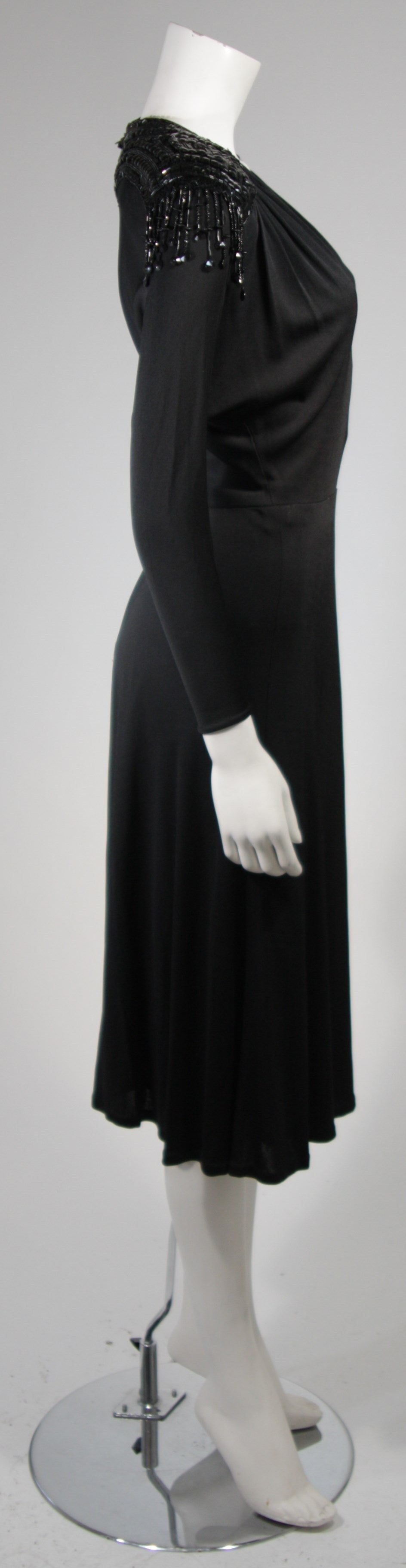 Women's Nolan Miller Attributed Black Jersey Embellished Cocktail Dress Size Small For Sale