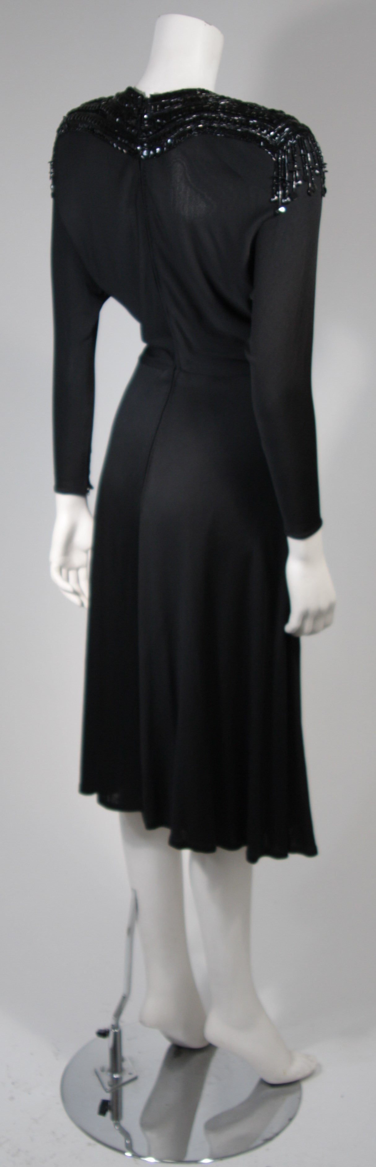Nolan Miller Attributed Black Jersey Embellished Cocktail Dress Size Small For Sale 1