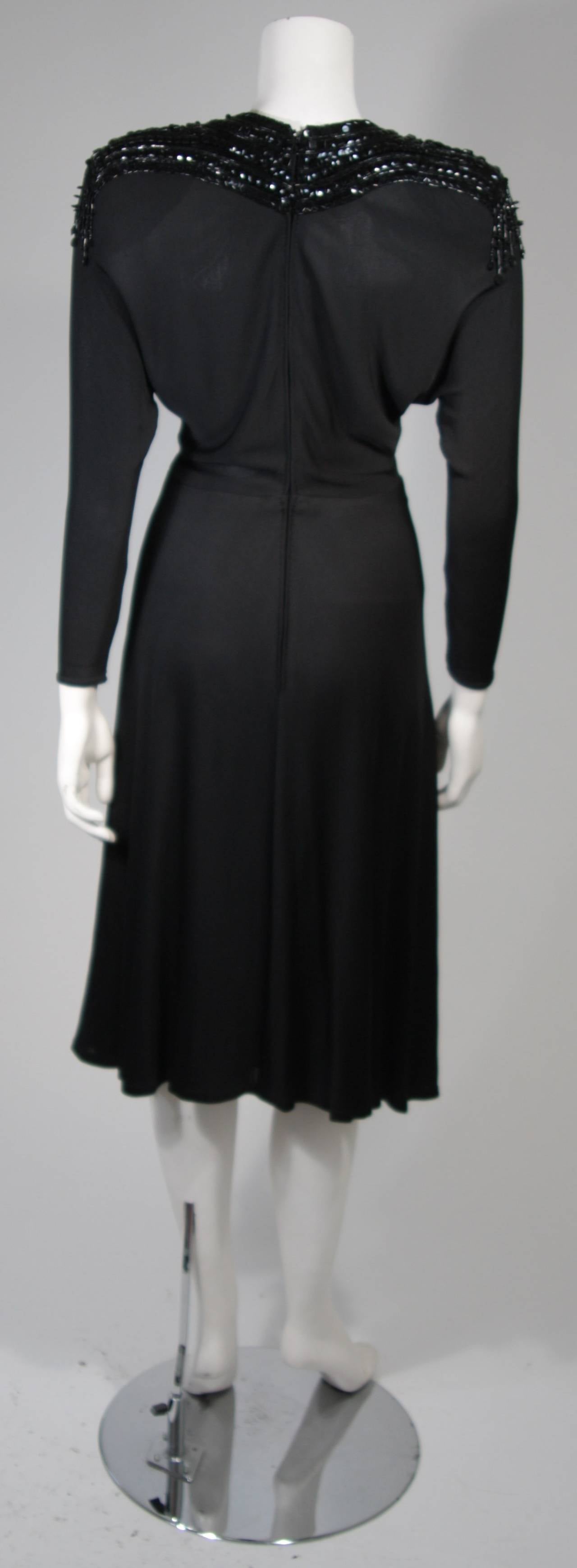 Nolan Miller Attributed Black Jersey Embellished Cocktail Dress Size Small For Sale 2