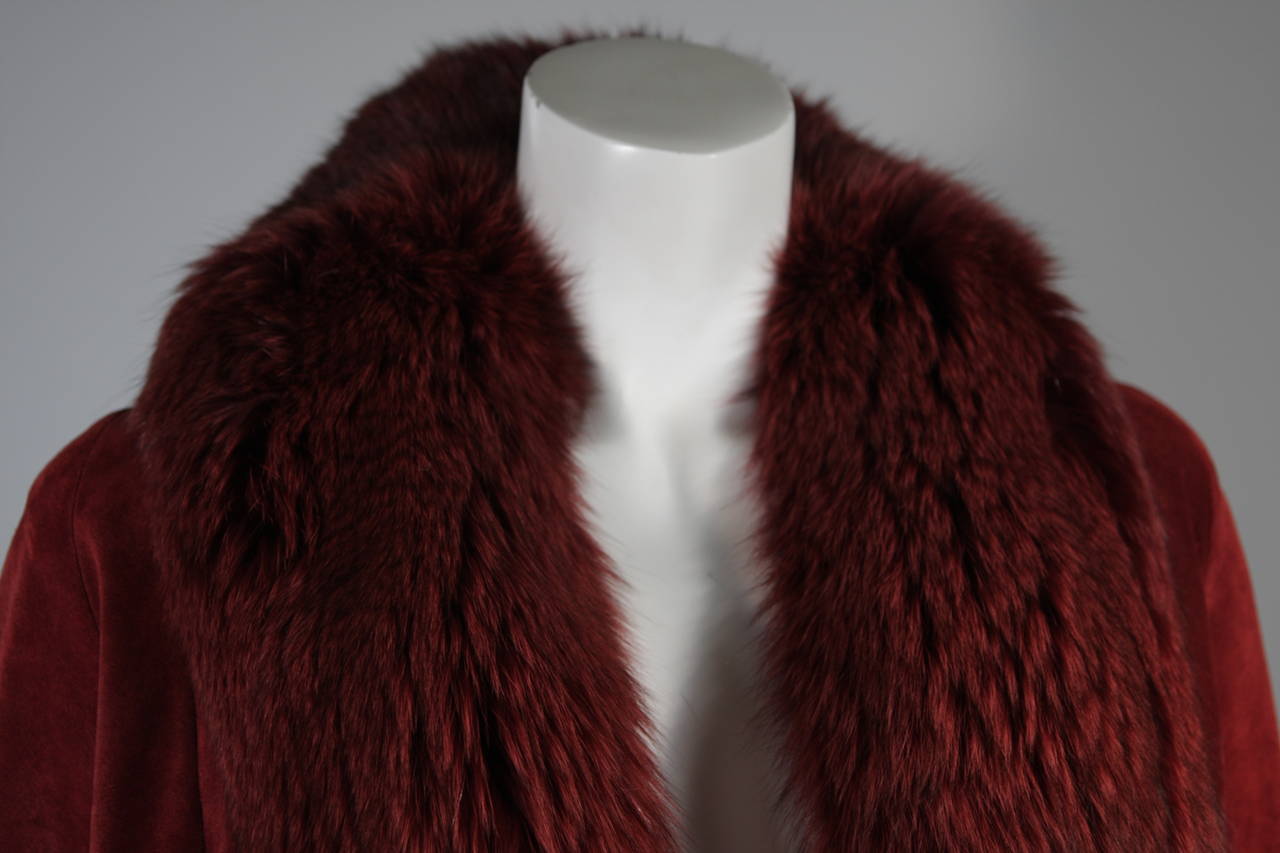 Women's Nolan Miller Burgundy Suede and Fox Coat Ensemble Size Small