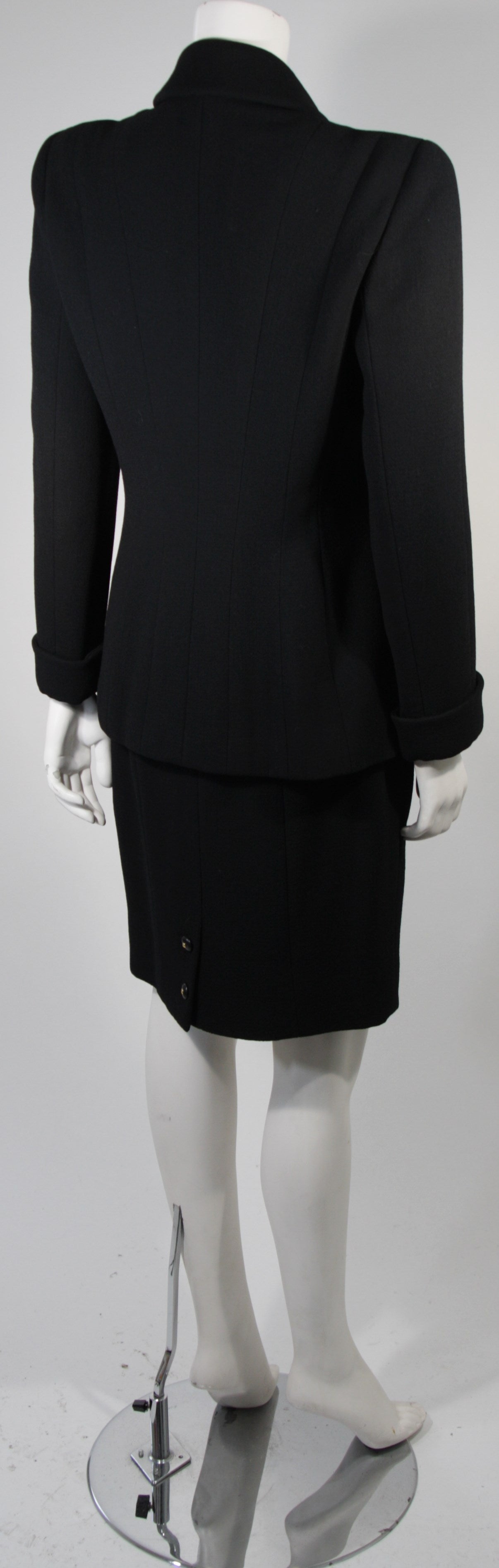 Chanel Black Wool Skirt Suit Size Military Inspired with Peter Pan Collar sz 8 2