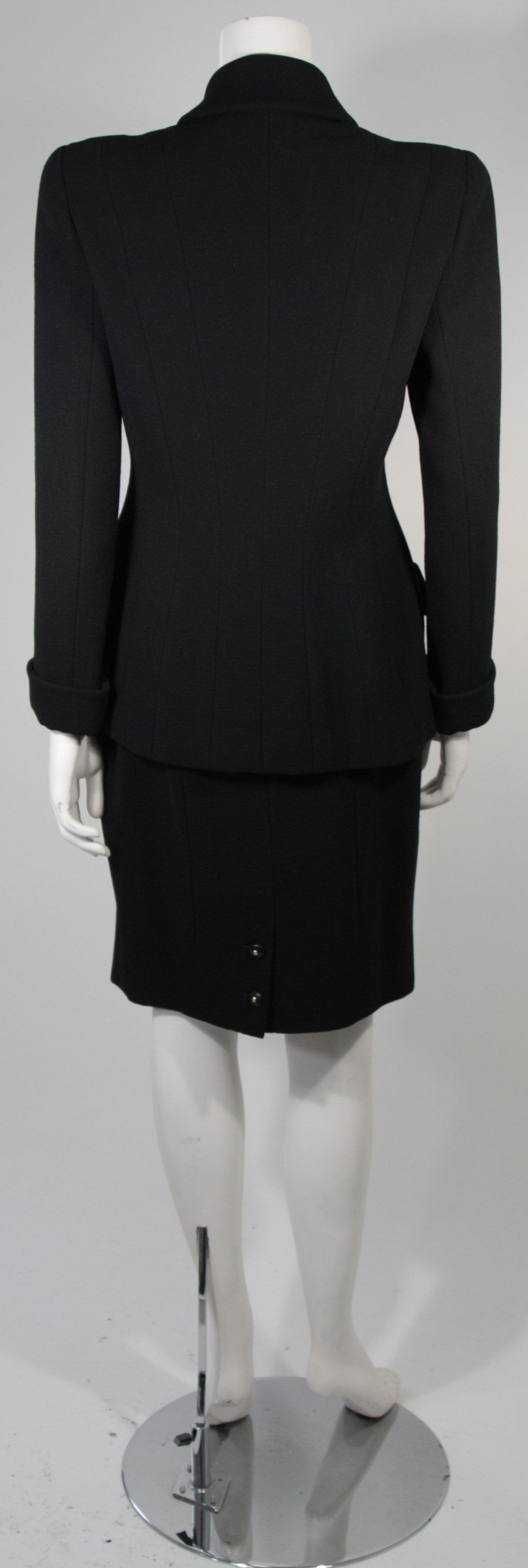 Chanel Black Wool Skirt Suit Size Military Inspired with Peter Pan Collar sz 8 3