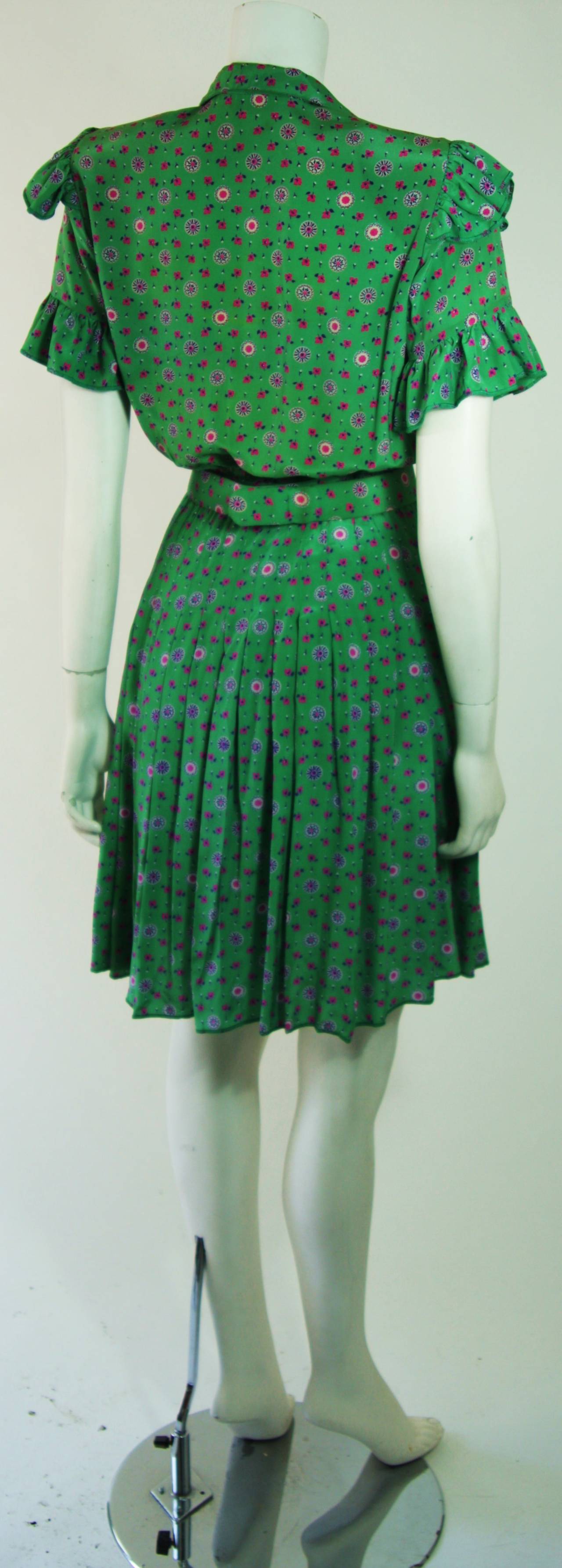 Nolan Miller Green Floral Silk Play Suit Ensemble with Skirt and Belt Size S 3