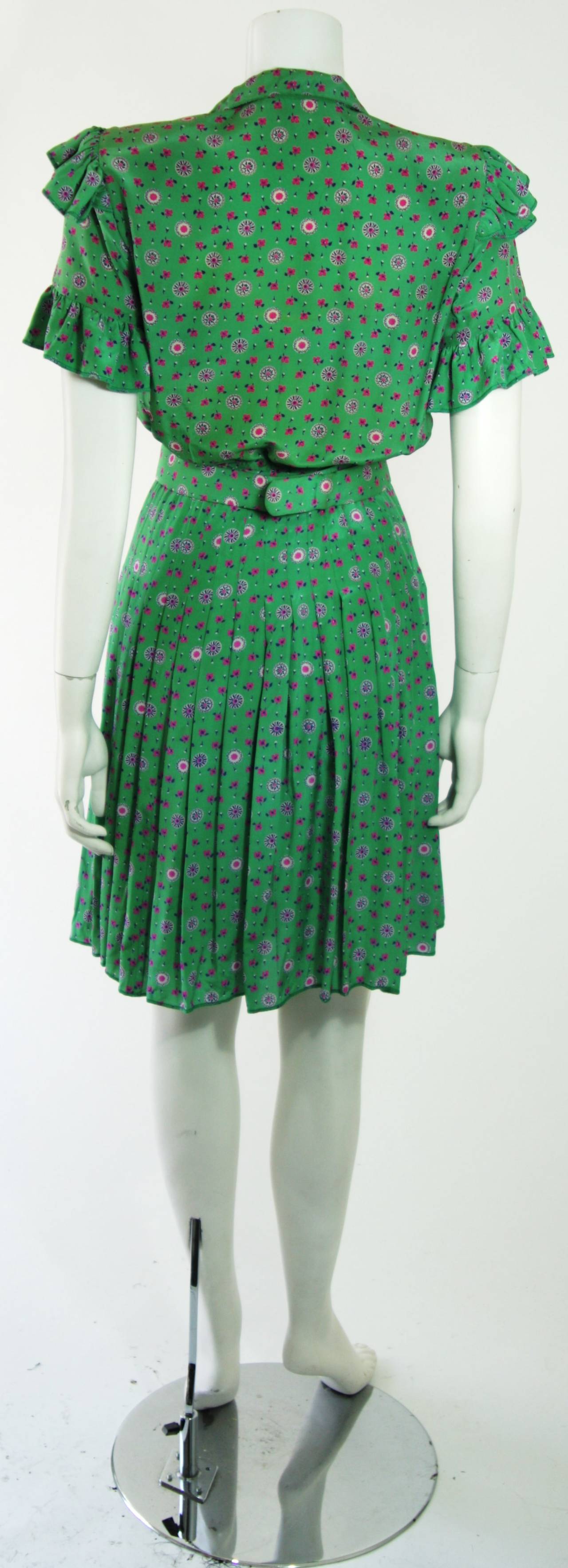 Nolan Miller Green Floral Silk Play Suit Ensemble with Skirt and Belt Size S 4