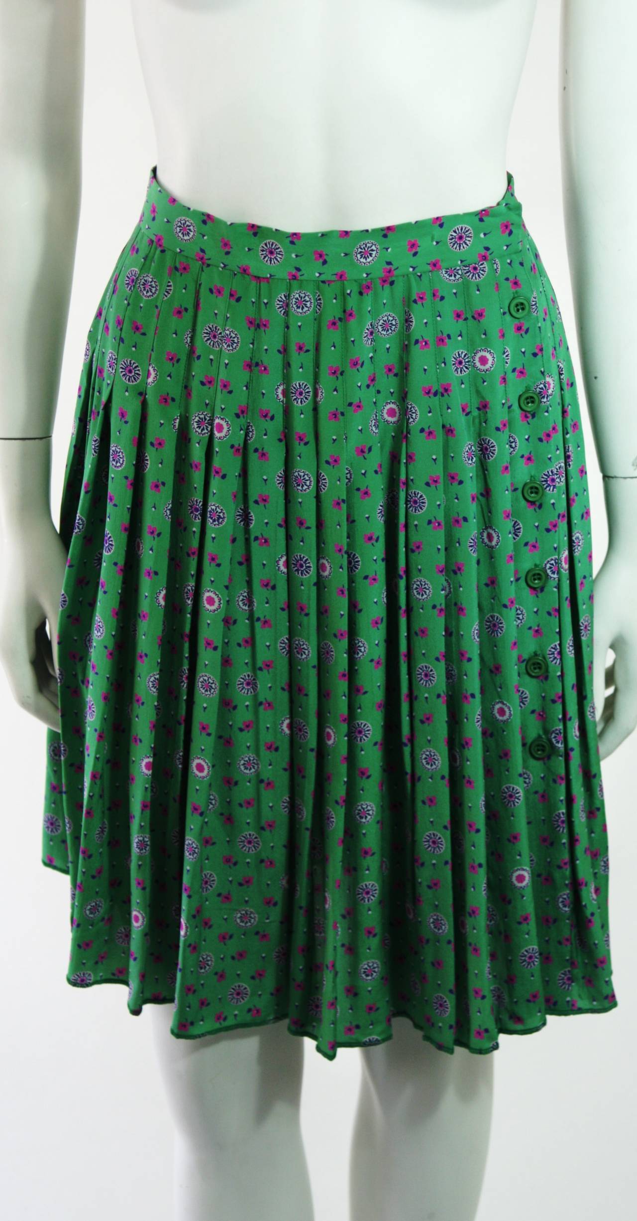 Nolan Miller Green Floral Silk Play Suit Ensemble with Skirt and Belt Size S 5