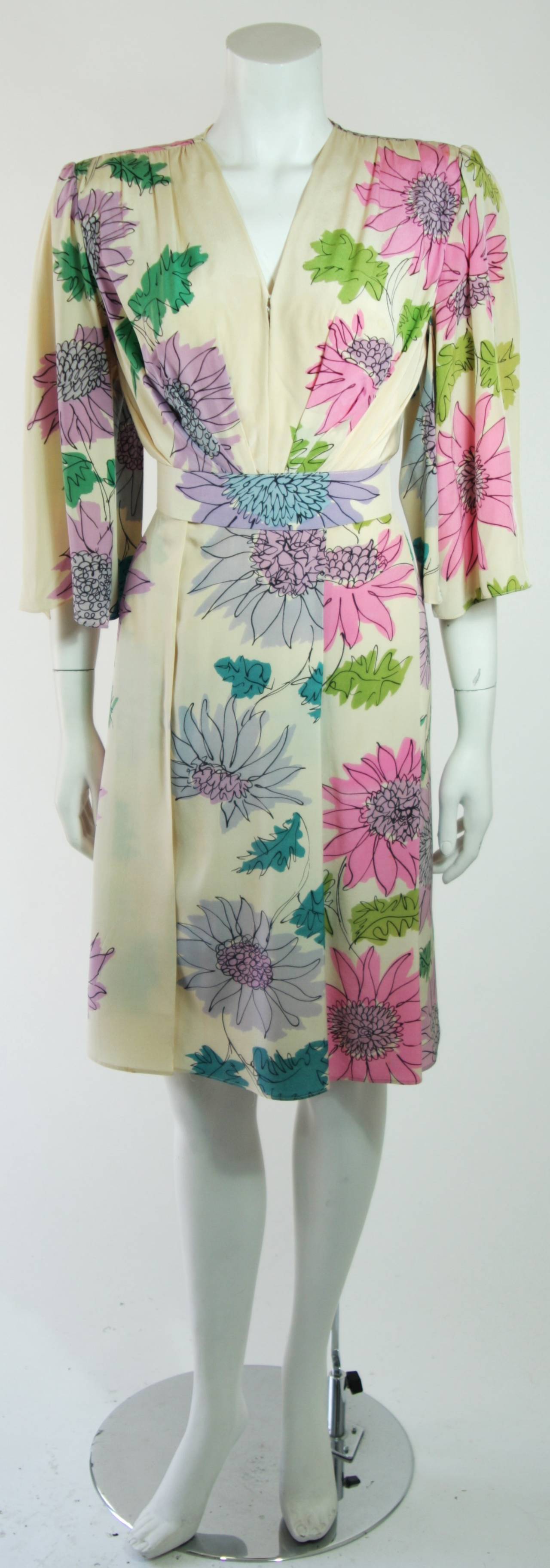 Gray Leon Paule for Nolan Miller Silk Watercolor Dress with Cascades Size Small
