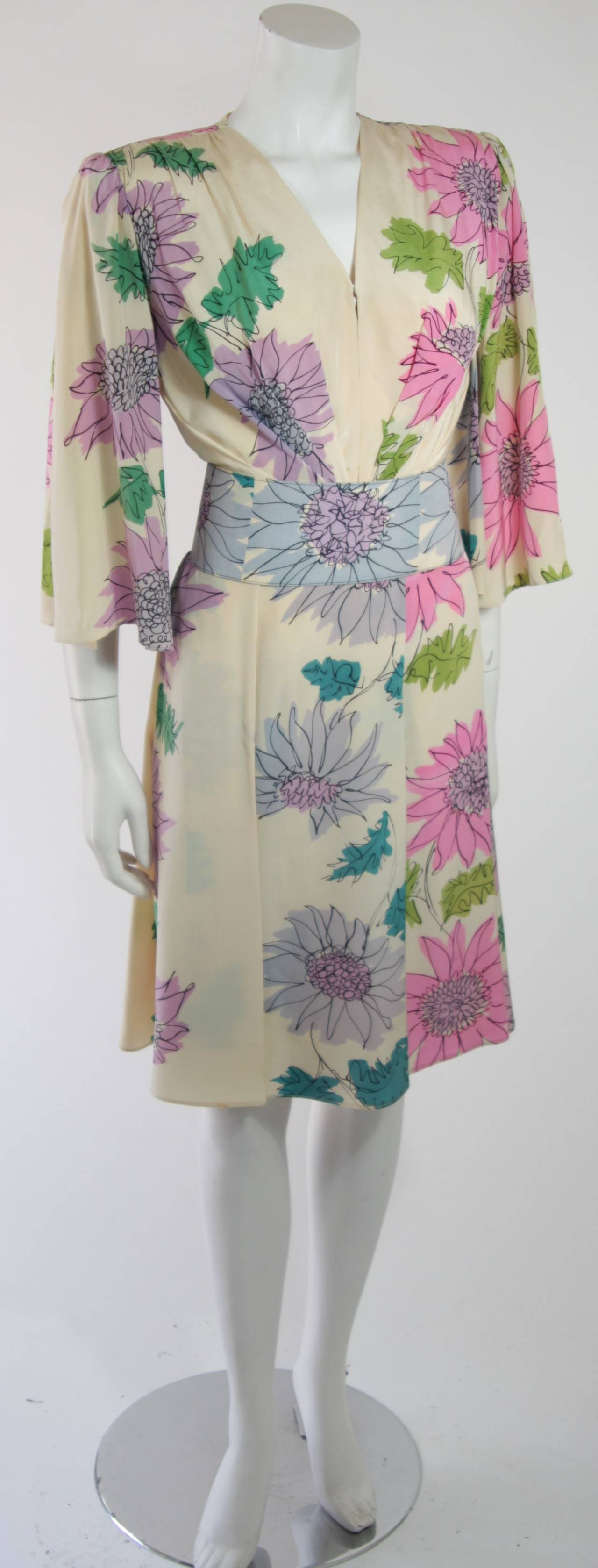 Women's Leon Paule for Nolan Miller Silk Watercolor Dress with Cascades Size Small