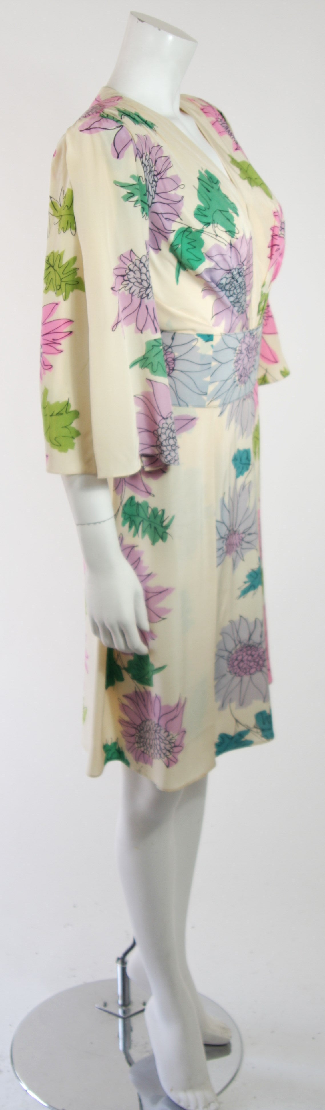 Leon Paule for Nolan Miller Silk Watercolor Dress with Cascades Size Small 1