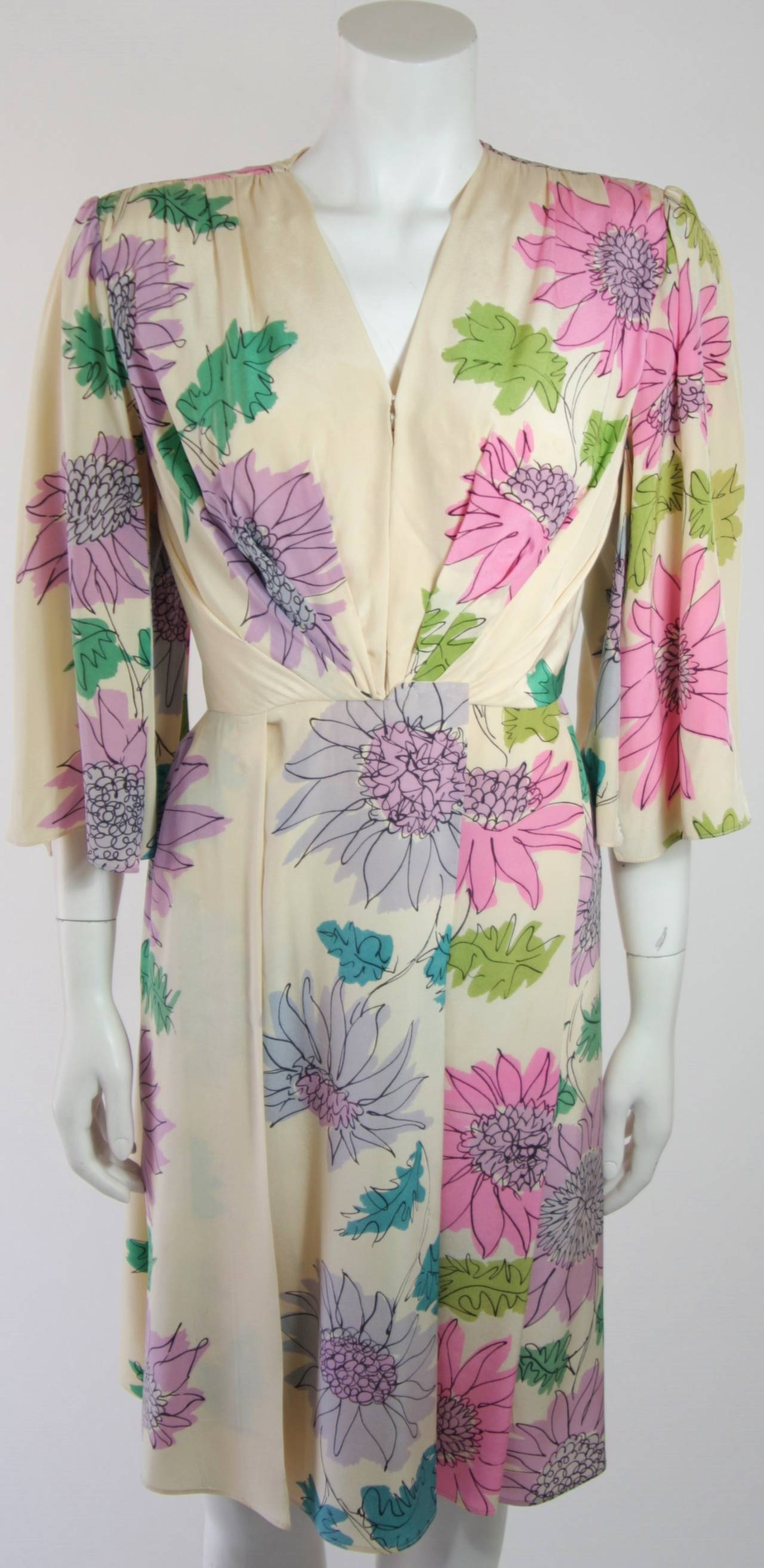 Leon Paule for Nolan Miller Silk Watercolor Dress with Cascades Size Small 3