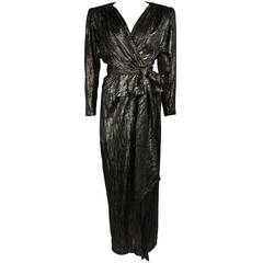 Nolan Miller Attributed Black and Gold Lame Ensemble Size Small