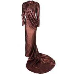 Pierre Balmain Runway Couture Copper Metallic Silk Gown Size Small Circa 1980's