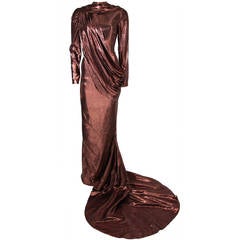 Pierre Balmain Runway Couture Copper Metallic Silk Gown Size Small Circa 1980's 9