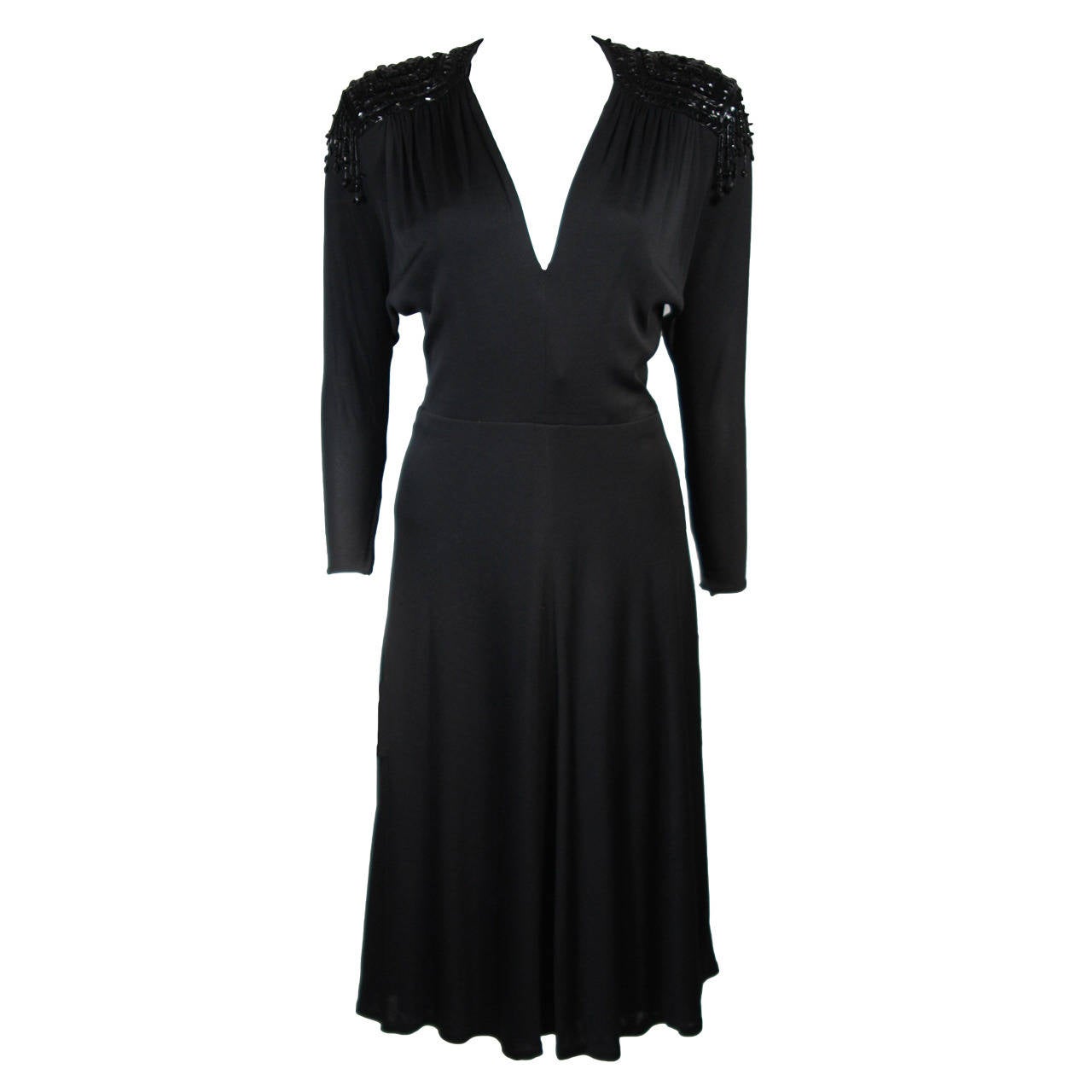 Nolan Miller Attributed - Robe de cocktail embellie en jersey noir, taille S en vente