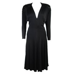 Vintage Nolan Miller Attributed Black Jersey Embellished Cocktail Dress Size Small