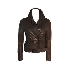 Bottega Veneta Grey Leather Moto Jacket