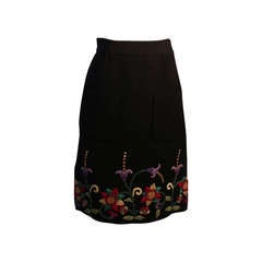 Valentino Black Floral and Rhinestone Embroidered Skirt Size 38