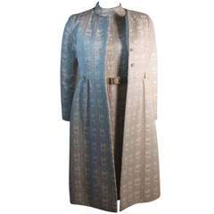 Christian Dior NEW YORK 1960's Silver and White Dress and Coat Ensemble