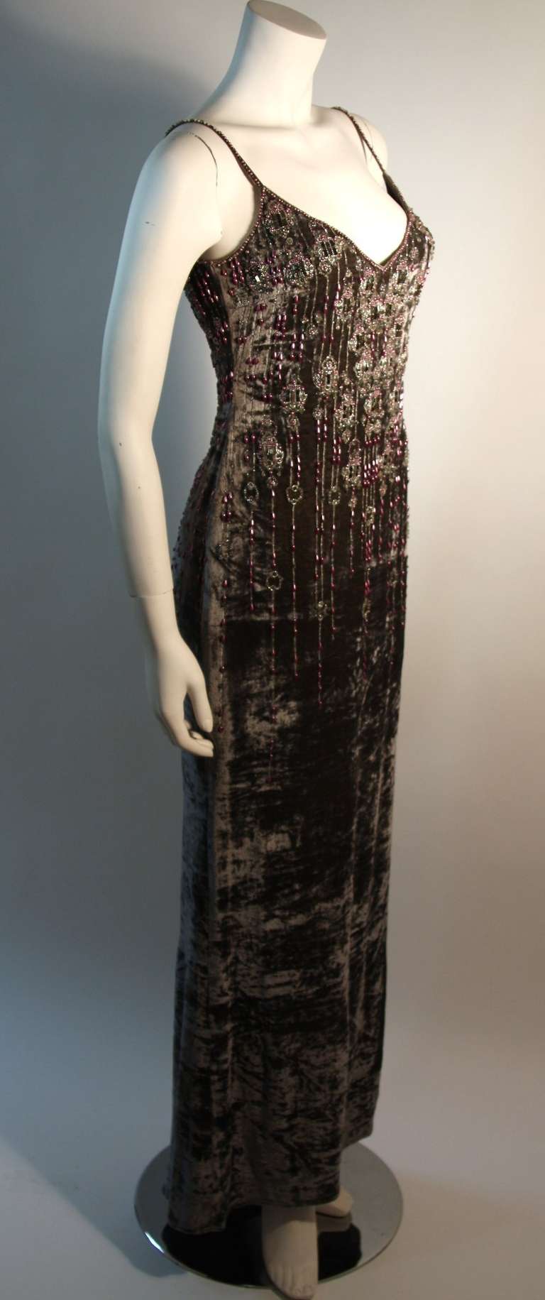 Badgley Mischka Silver Velvet Beaded Gown Size 6 1