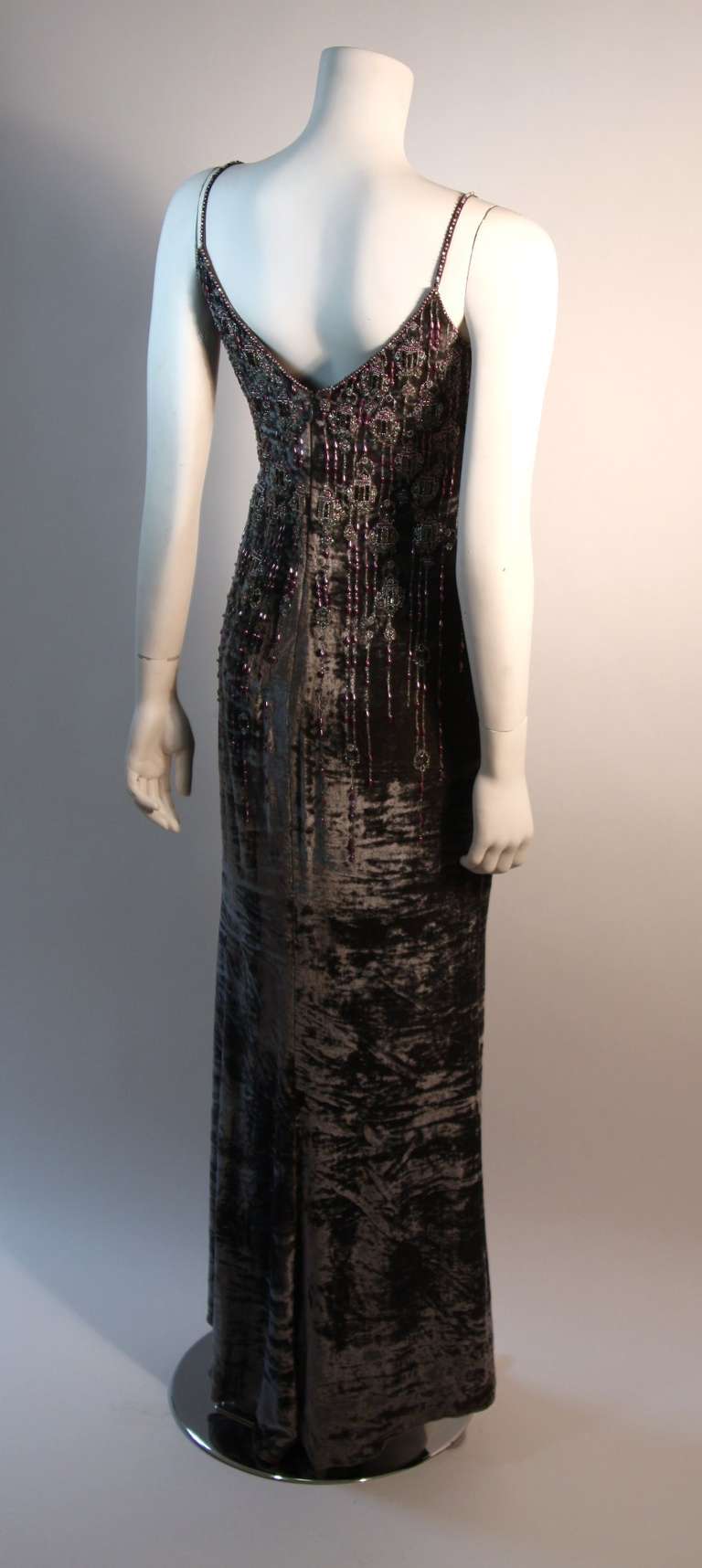 Badgley Mischka Silver Velvet Beaded Gown Size 6 2