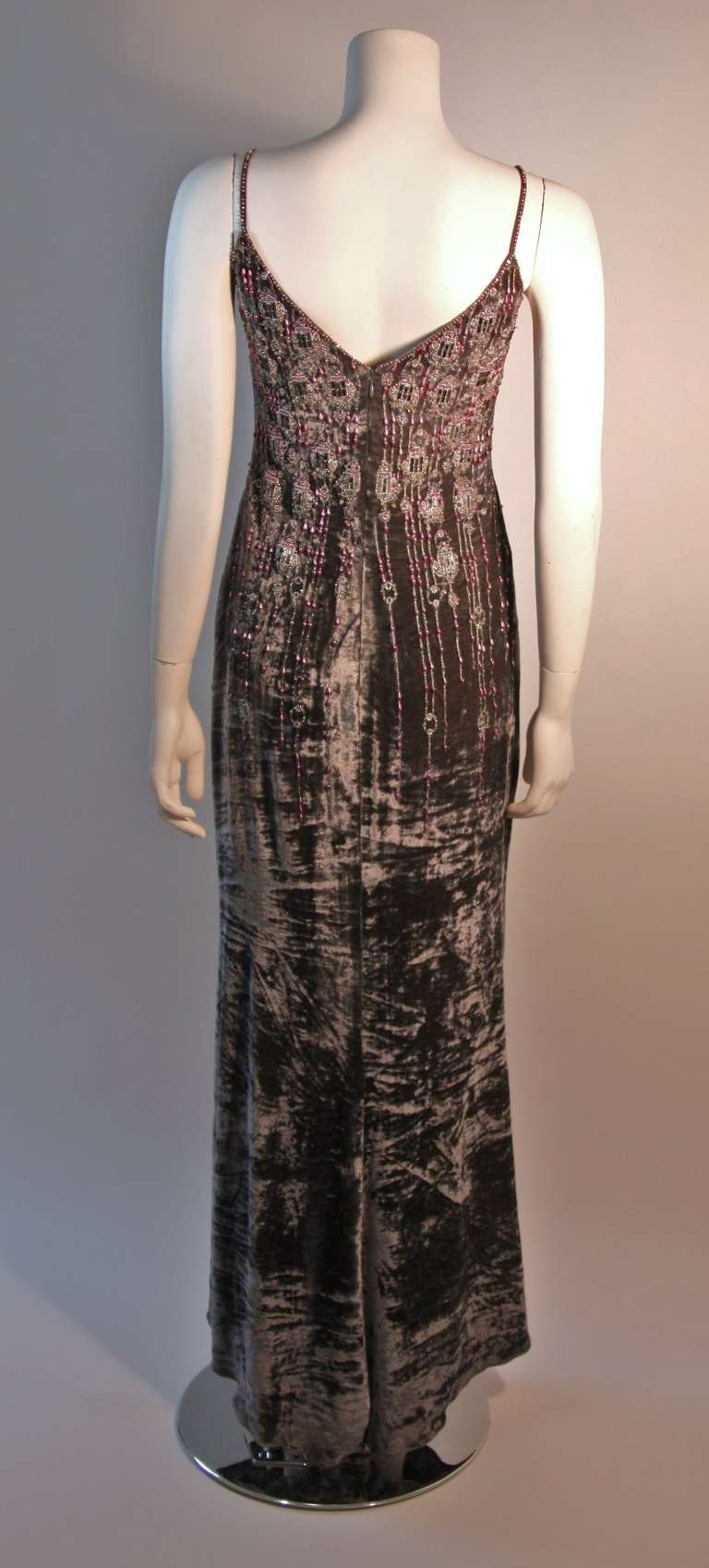 Badgley Mischka Silver Velvet Beaded Gown Size 6 5