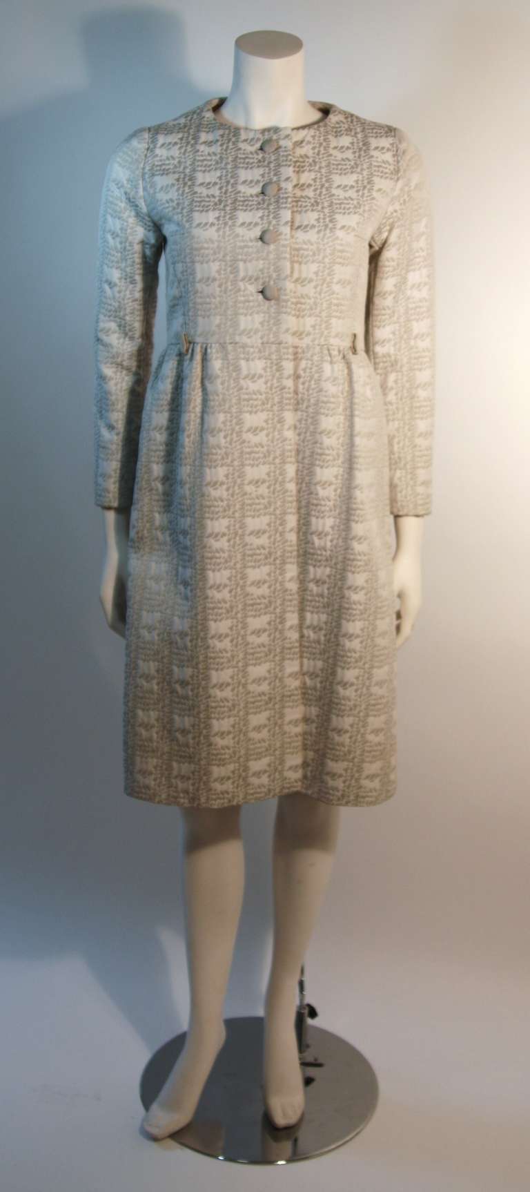Christian Dior NEW YORK 1960's Silver and White Dress and Coat Ensemble 2