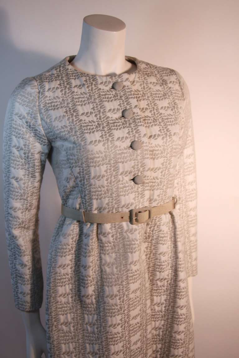 Christian Dior NEW YORK 1960's Silver and White Dress and Coat Ensemble In Excellent Condition In Los Angeles, CA