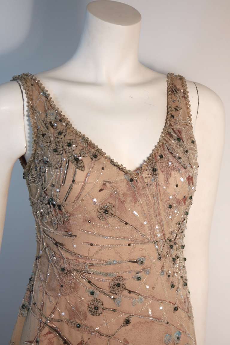 Badgley Mischka Beige Sleeveless Dress with Sequins Size 2 For Sale 1