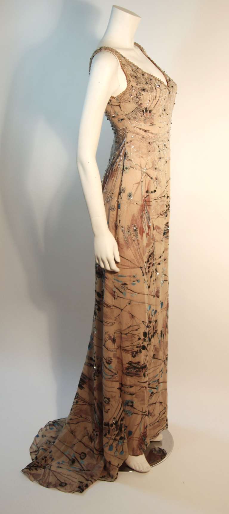 Badgley Mischka Beige Sleeveless Dress with Sequins Size 2