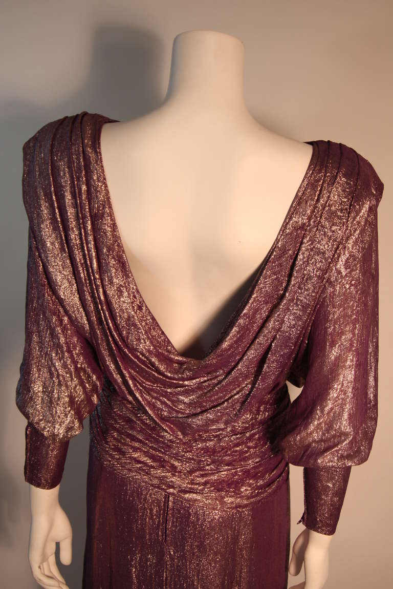 Nolan Miller Purple and Bronze Iridescent Draped Gown For Sale 1