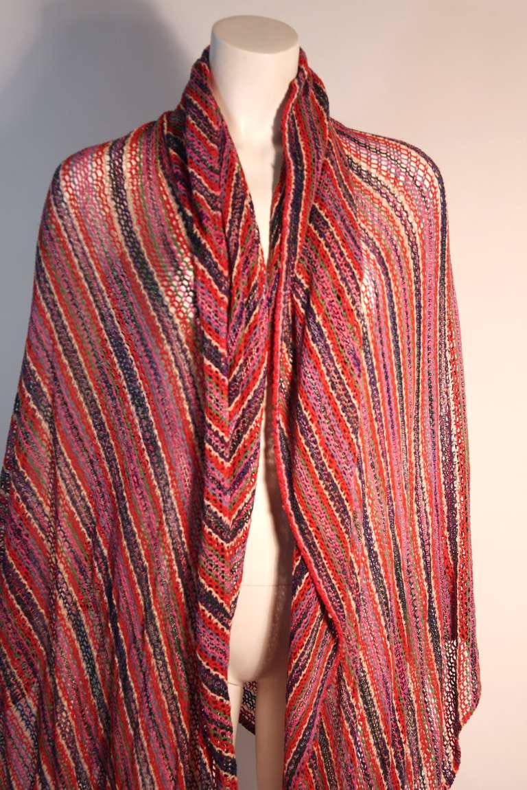 Missoni Knit Shawl Circa 1970's Orange Pink Green White