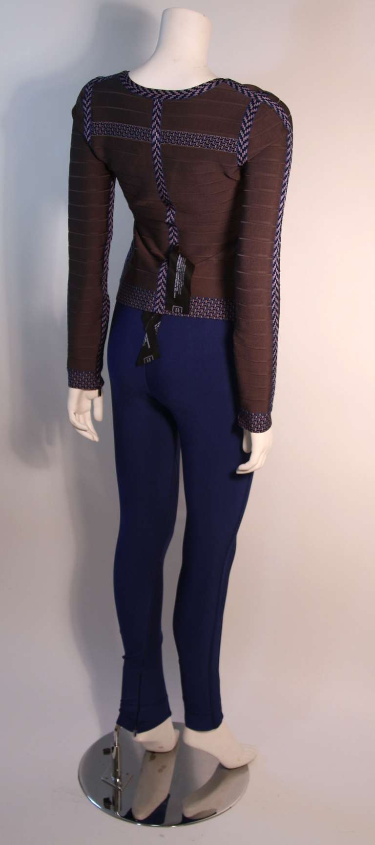 Black Herve Leger Contrasting Blue Trim Gray Bandage Zip top & blue leggings M