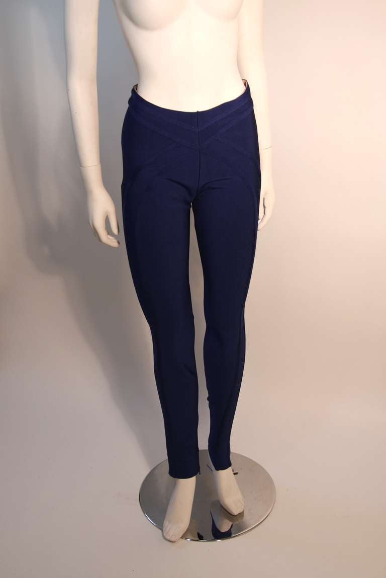 Herve Leger Contrasting Blue Trim Gray Bandage Zip top & blue leggings M 1