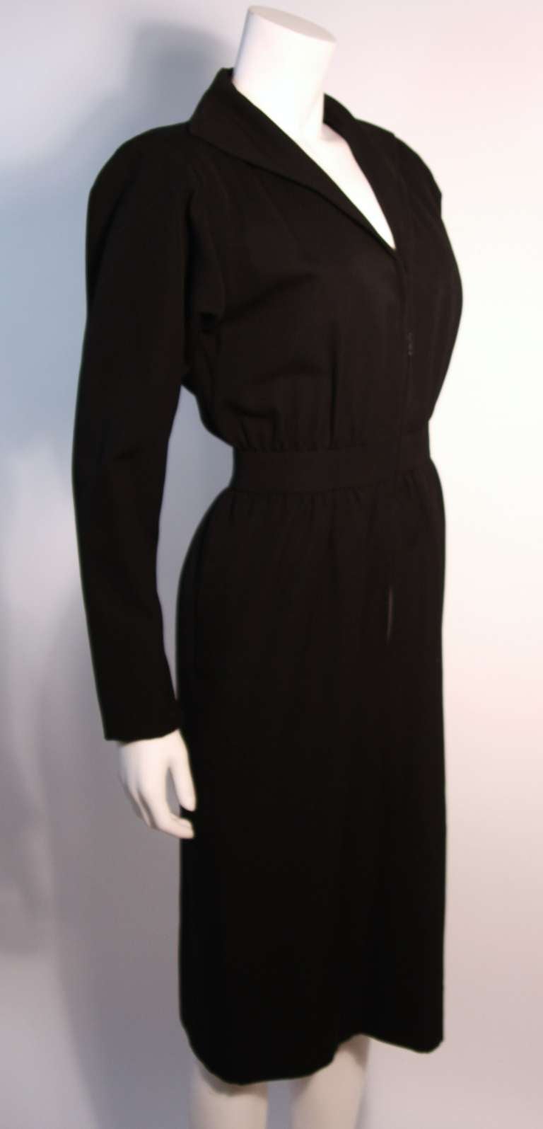 Black Yves St. Laurent Rive Gauche Front Zipper Dress Size 42