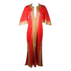 Vintage Custom Orange and Gold Indian Kaftan Size Small