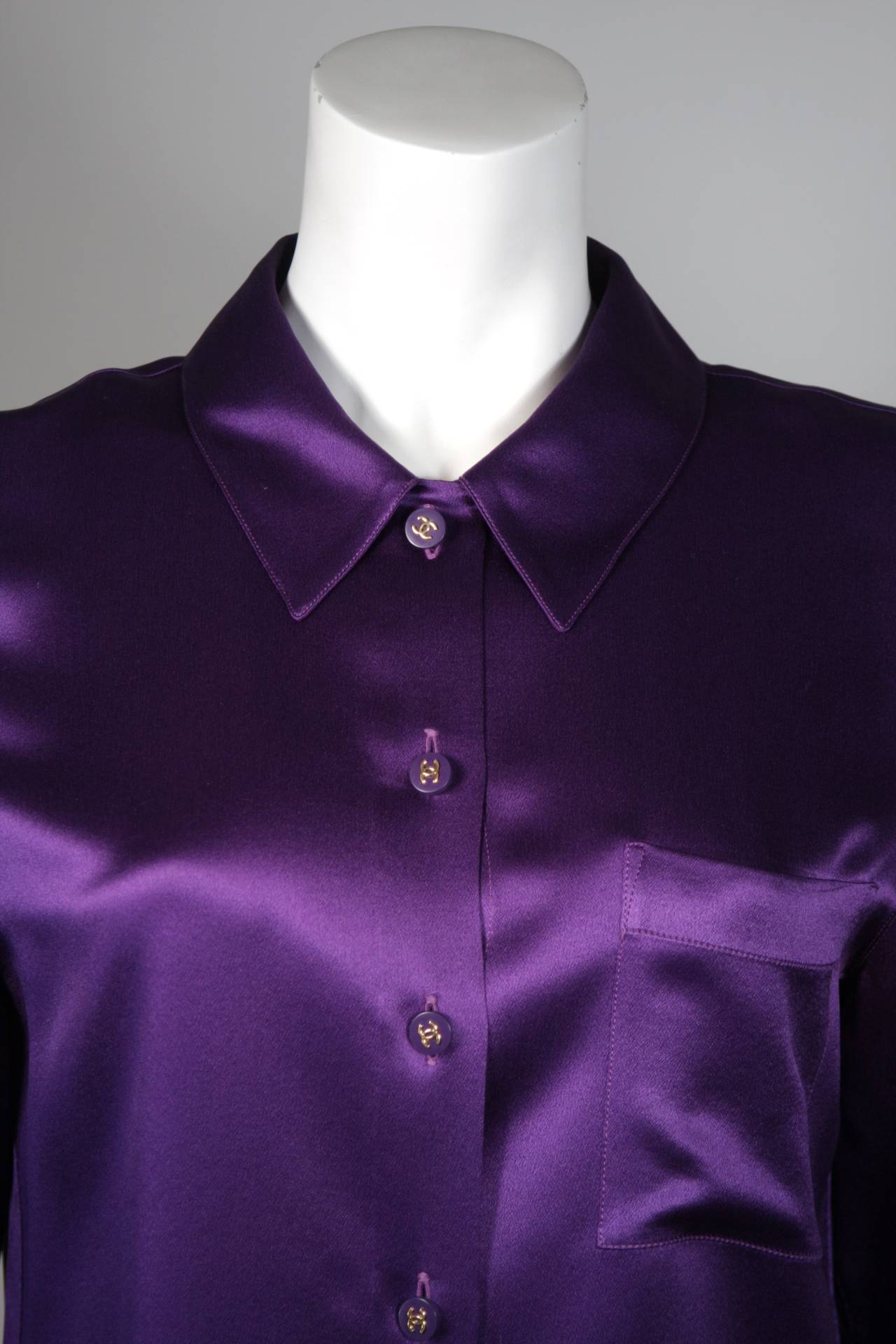 Chanel Purple Silk Blouse Size Large at 1stDibs | purple blouse silk ...