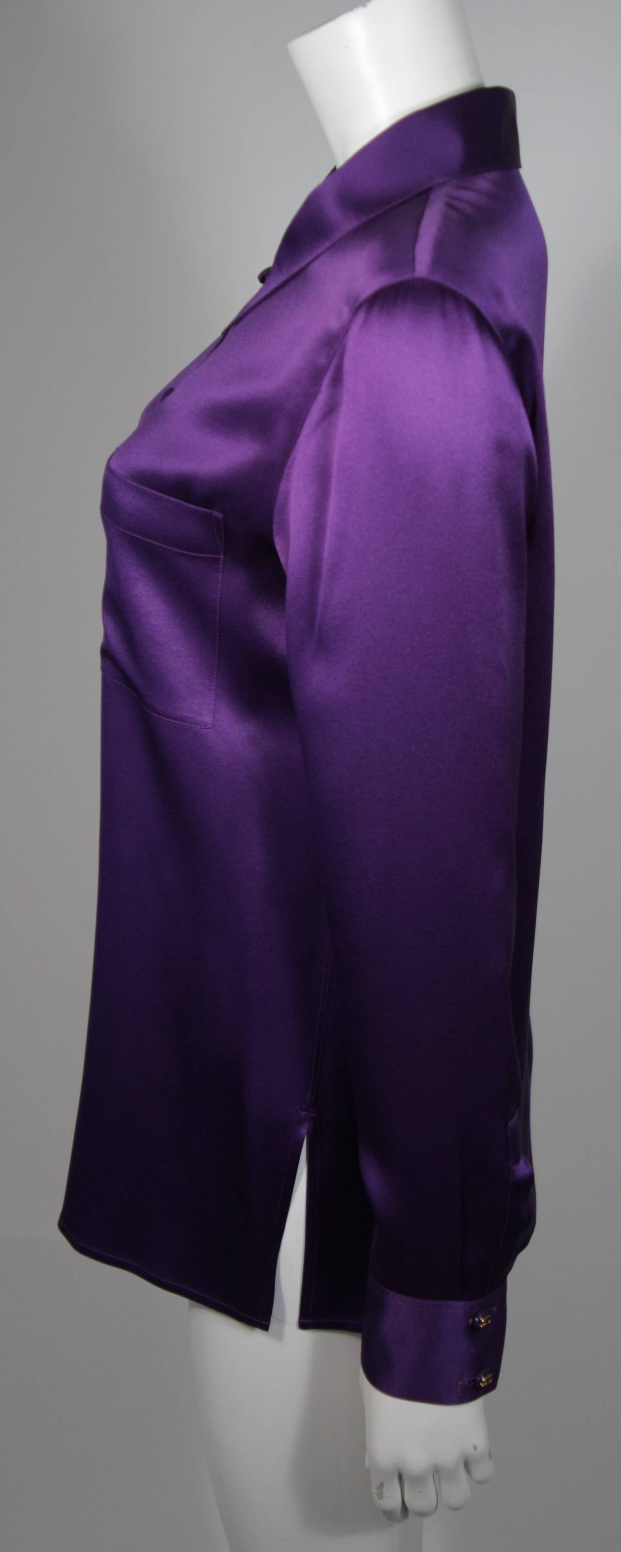 Women's Chanel Purple Silk Blouse Size Large