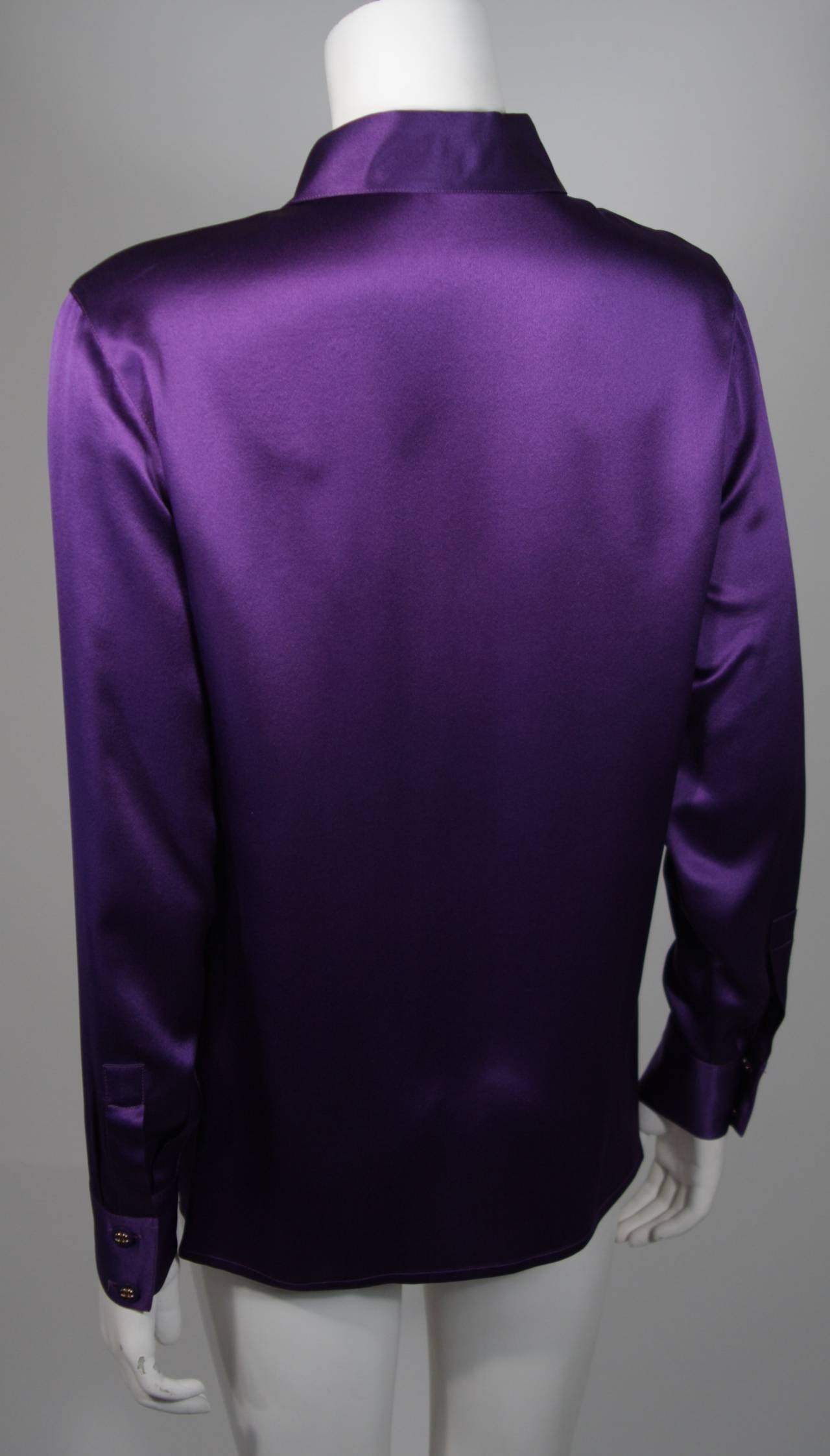 Chanel Purple Silk Blouse Size Large 1