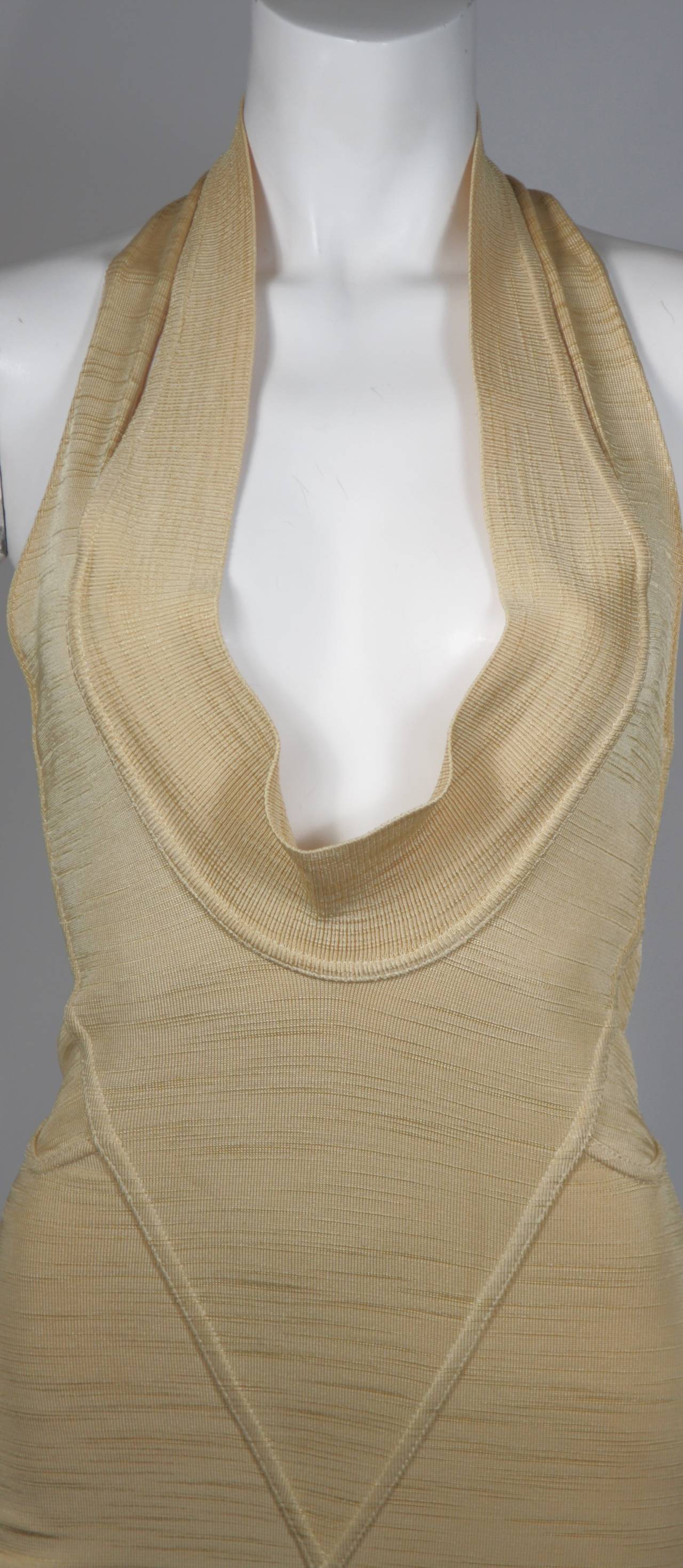 Alaia Gold Elastic Body Contouring Dress Size Small In Excellent Condition In Los Angeles, CA