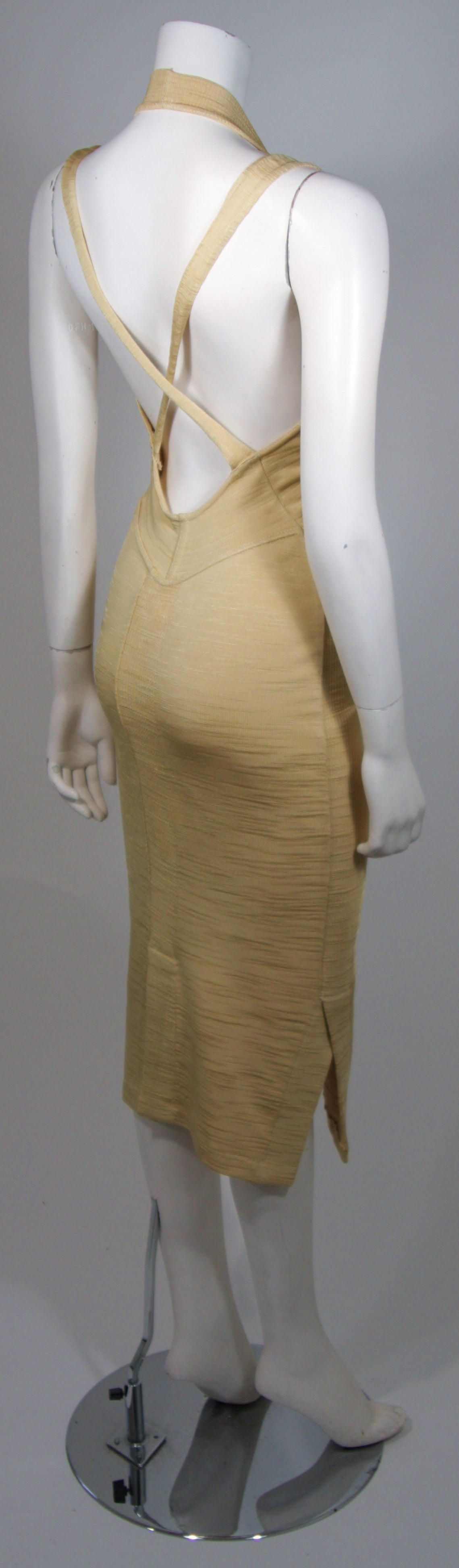 Alaia Gold Elastic Body Contouring Dress Size Small 3