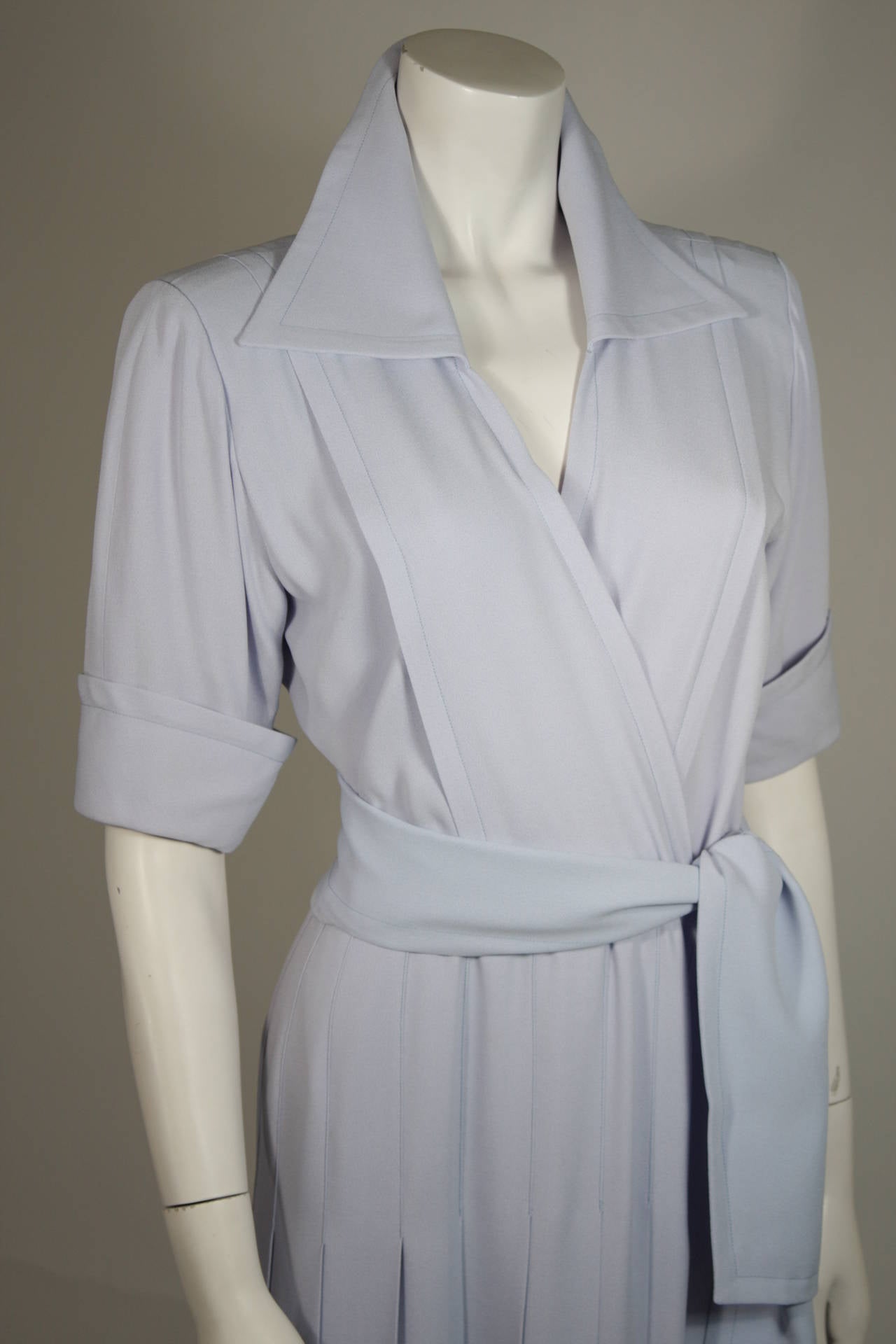 Saint Laurent Periwinkle Belted Shirt Dress Size In Excellent Condition For Sale In Los Angeles, CA