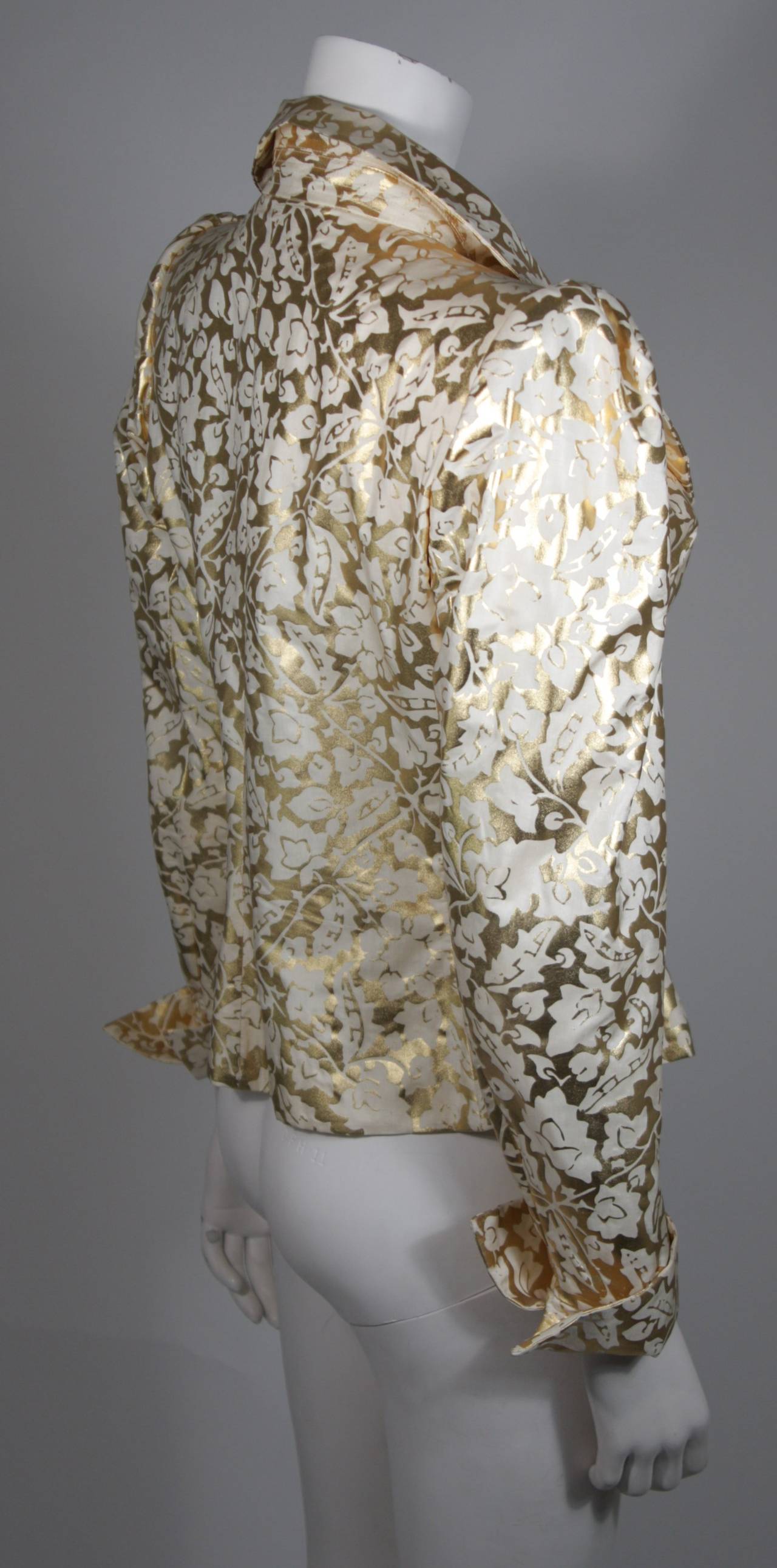 Yves Saint Laurent Gold Foil Jacket with Enamel Daisy Buttons Size 40 In Excellent Condition For Sale In Los Angeles, CA