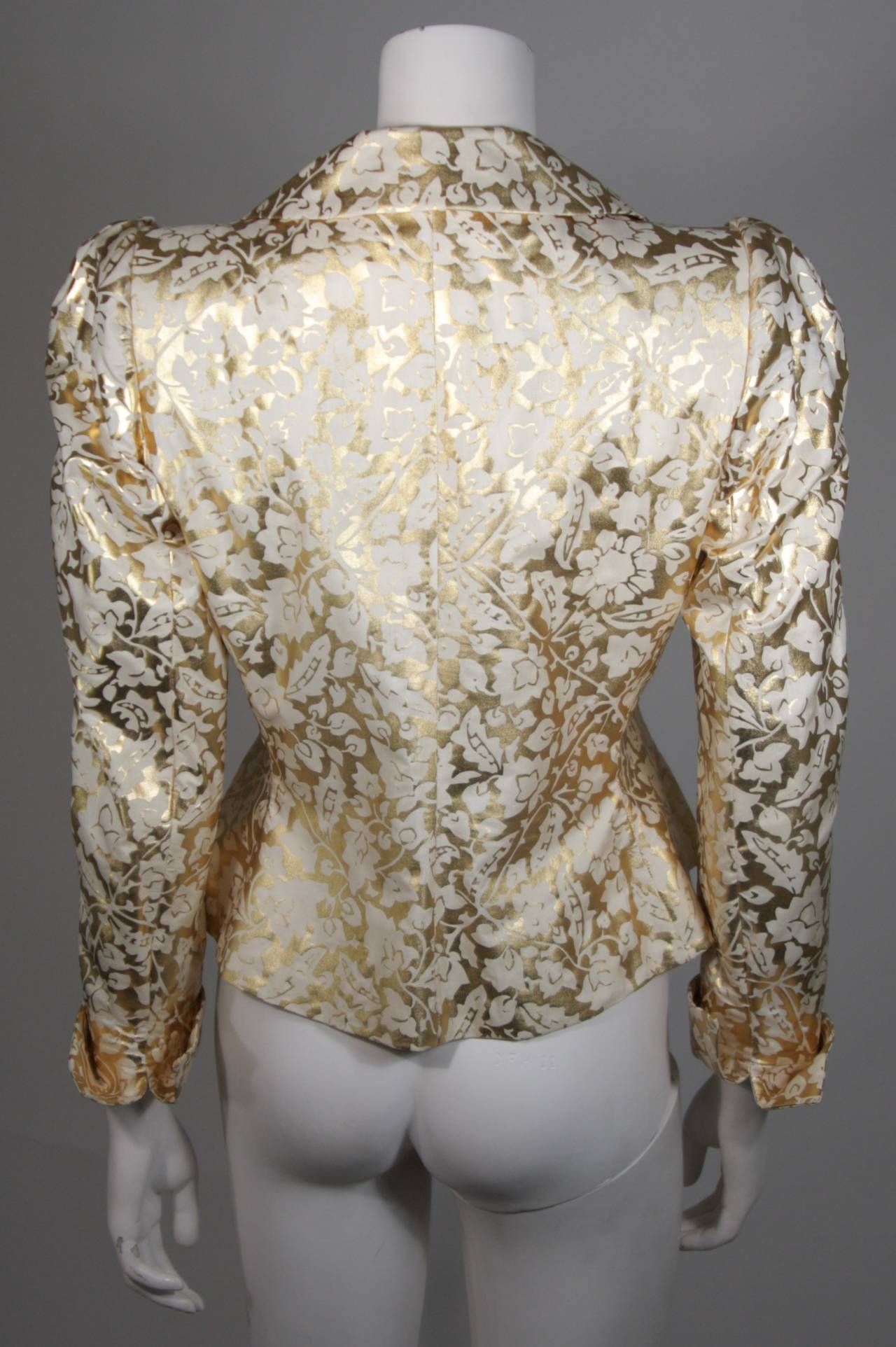 Women's Yves Saint Laurent Gold Foil Jacket with Enamel Daisy Buttons Size 40 For Sale