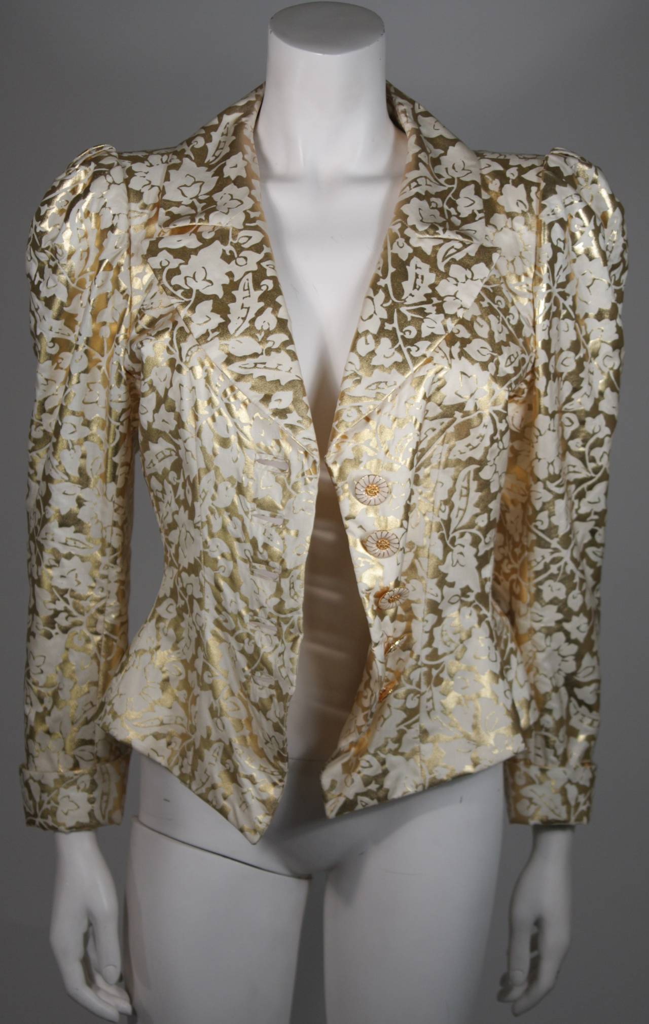 Yves Saint Laurent Gold Foil Jacket with Enamel Daisy Buttons Size 40 For Sale 1