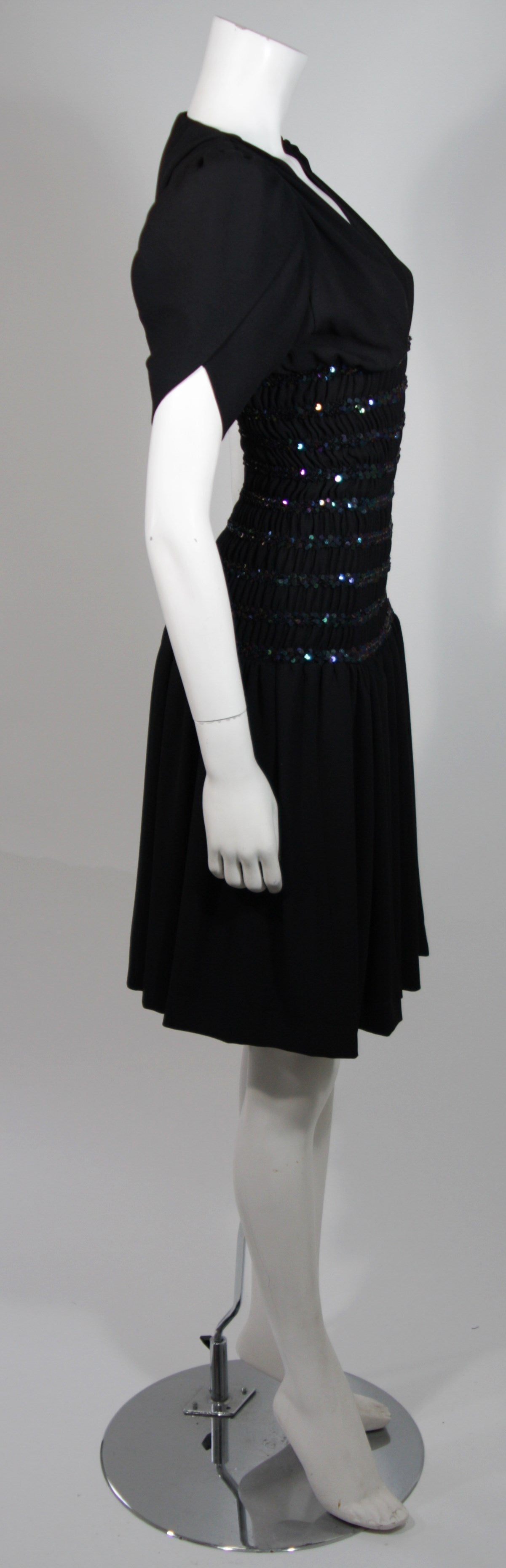 Yves Saint Laurent Black Cocktail Gown with Sequin Smocked Waist Size 38 For Sale 1