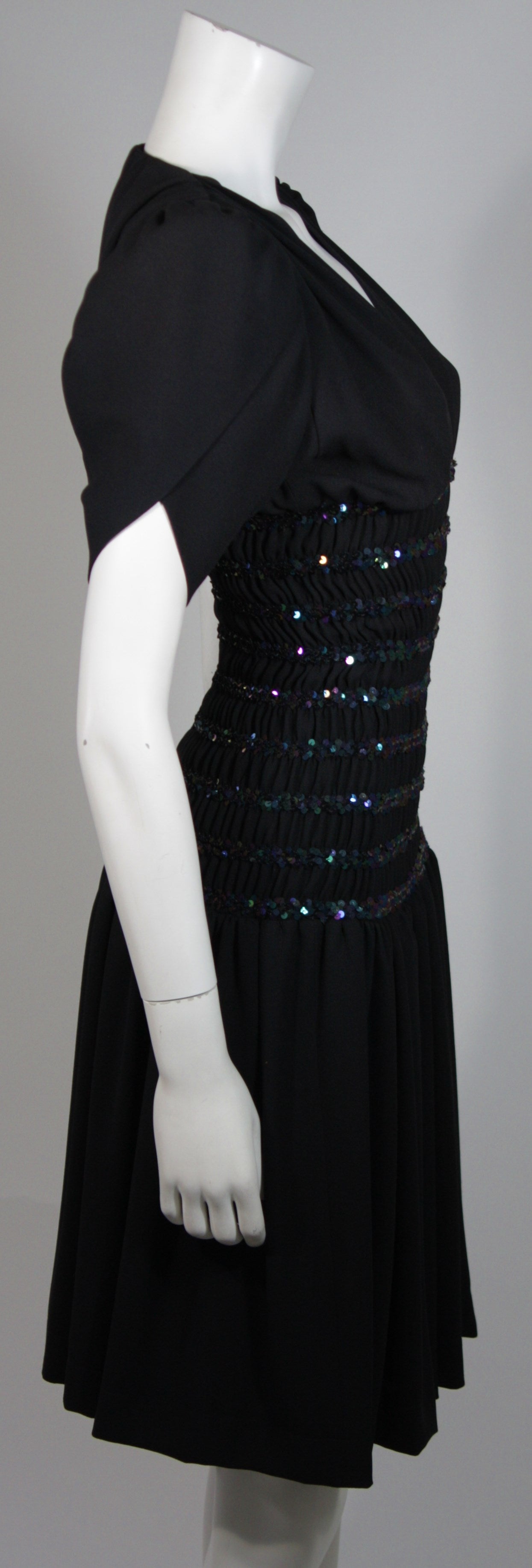 Yves Saint Laurent Black Cocktail Gown with Sequin Smocked Waist Size 38 For Sale 2