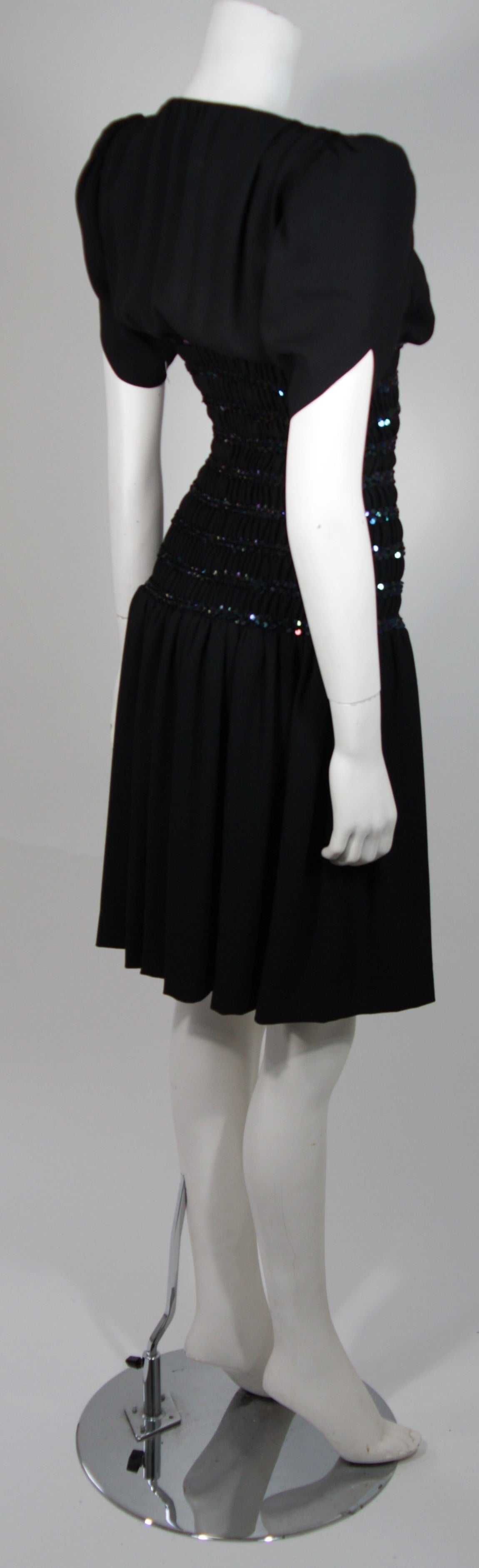 Yves Saint Laurent Black Cocktail Gown with Sequin Smocked Waist Size 38 For Sale 3